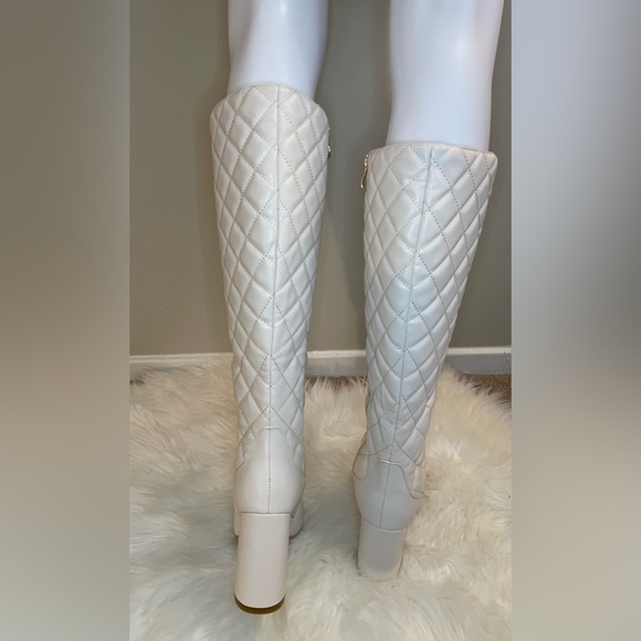 London Rag Quilted Knee-High Block Heeled Boots - Size 8 - White - Picture 5 of 11